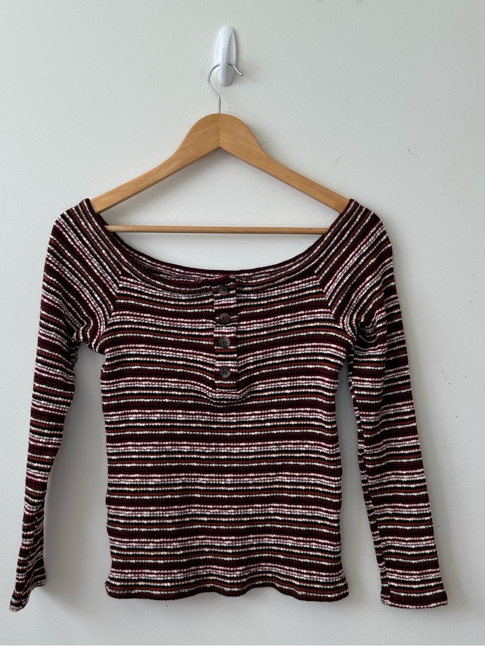 Project Social T Rock N Roller Off Shoulder Striped Henley Top Ribbed Medium